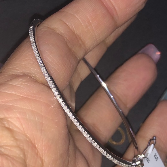 10k white gold vermeil REAL DIAMOND bangle not CZ not moissanite best gift Sale - Picture 9 of 17